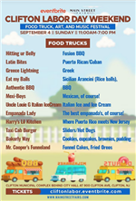 Food Truck Festival Flyer - September 4 from 11:00AM to 7:00 PM at Clifton City Hall