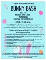 Flyer for the Bunny Bash to be held on April 1 at Nash Park.