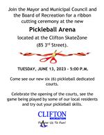 Ribbon Cutting Ceremony at Pickleball Arena (85 Third St.) on June 13 at 5PM.