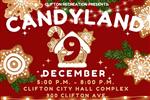 Flyer for Candyland event on December 9 from 5-8PM at Clifton City Hall.