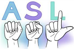 A picture of hands using American Sign Language to sign the letters A, S and L. 